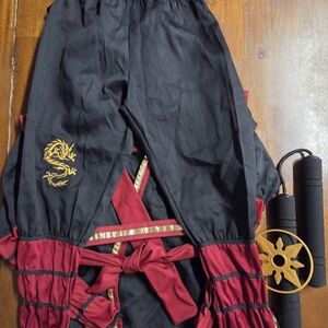Ninja Costume Black and Red Martial Arts Uniform with Gold Embroidery